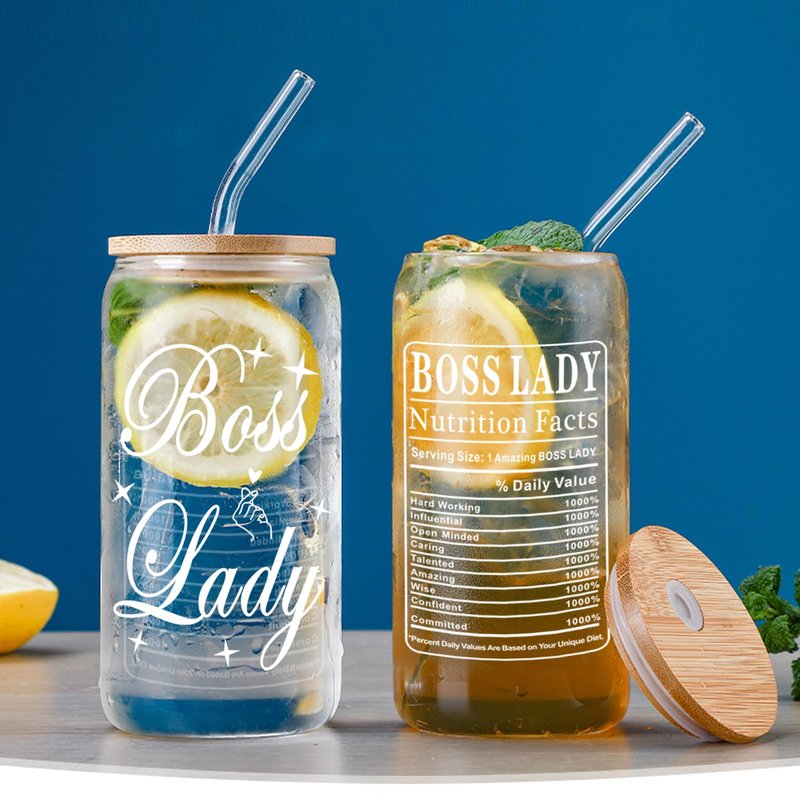 MAFENT Boss Lady Gifts - 16 Oz Can Glass for Mom Girlfriend Women Manager Coworker Employer Colleagues Teacher Assistant Christmas Gifts New Year Bosses Day Decorations
