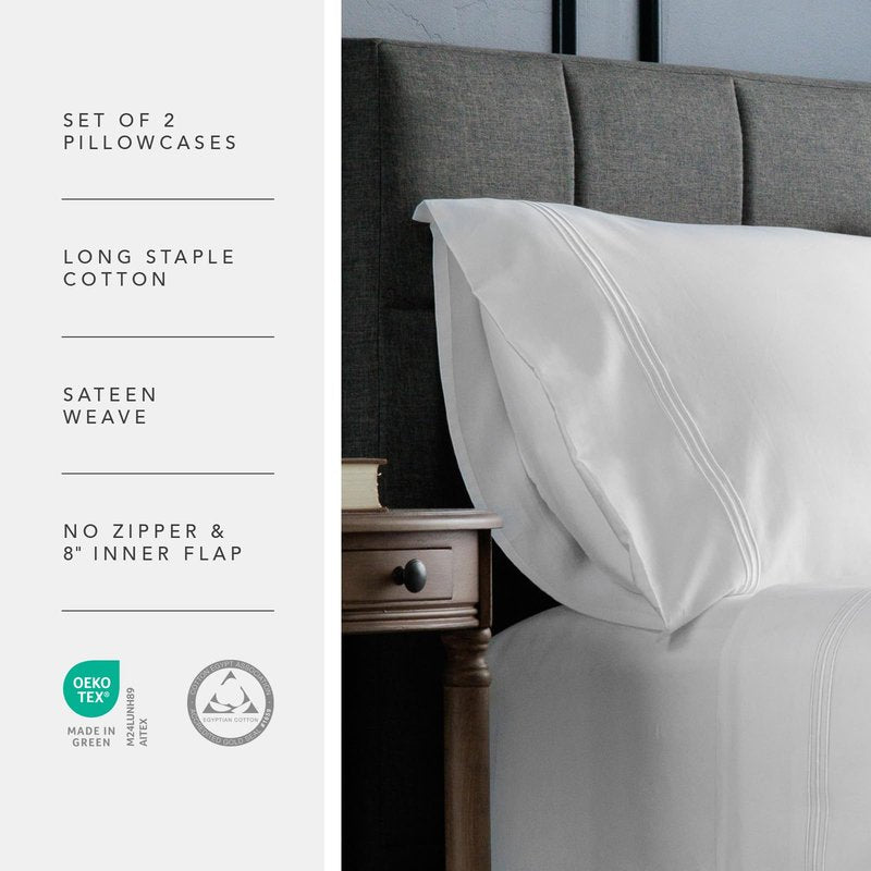 Fishers Finery 100% Egyptian Cotton Pillowcases - Breathable and Soft Hotel Quality - Luxurious 500 Thread Count Long-Staple Pure Cotton with Sateen Weave (White,K,2Pack)