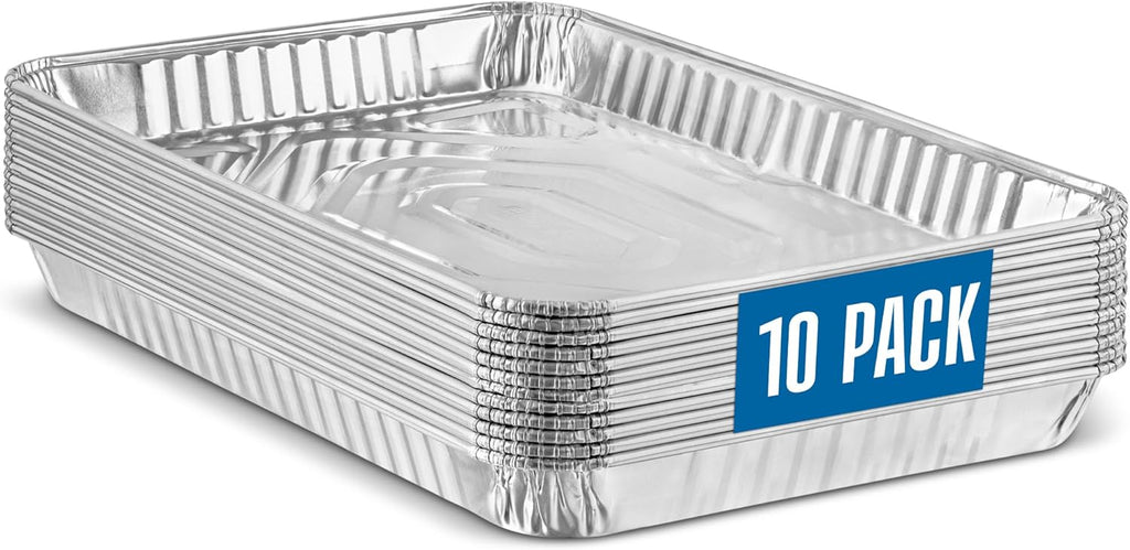 PlasticPro Aluminum Pans - Heavy Duty Disposable Cookie Sheets | 10 Pack, 9'' x 13'' Size