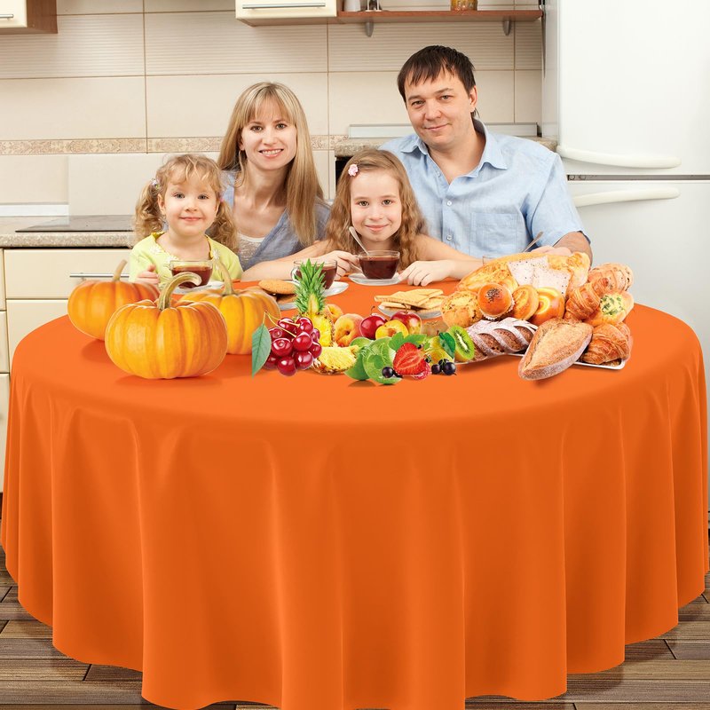 MASHAN 12Pcs 84 Inch Fall Disposable Tablecloth,Thanksgiving Plastic Tablecloths,Orange Brown Red Yellow Round Table Cover for Autumn Harvest Holiday Birthday Party Decoration