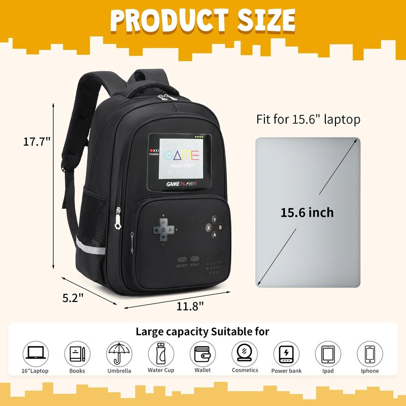 EINSZ Backpack for Boys Backpack for Kids Students School Bookbag For Elementary Middle School Bag Ages 6-18 17″ Video Game Bookbag (Blue)