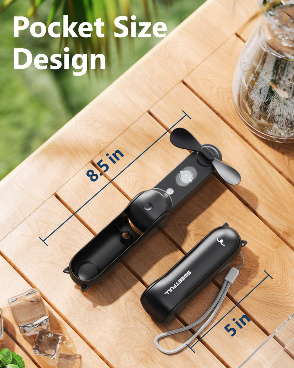 Sweetfull Portable Misting Fan - Handheld Rechargeable Mini Water Spray Fan for Travel | Black