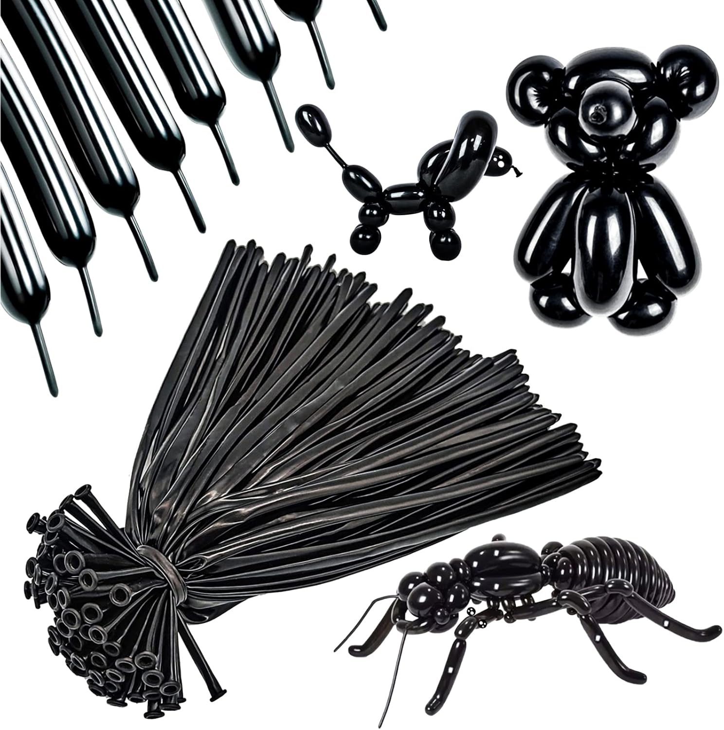 Skiennix 260 Long Balloons - 100 Pack Black Twisting Latex for Animal Models | Perfect for Halloween, Weddings, and Birthdays