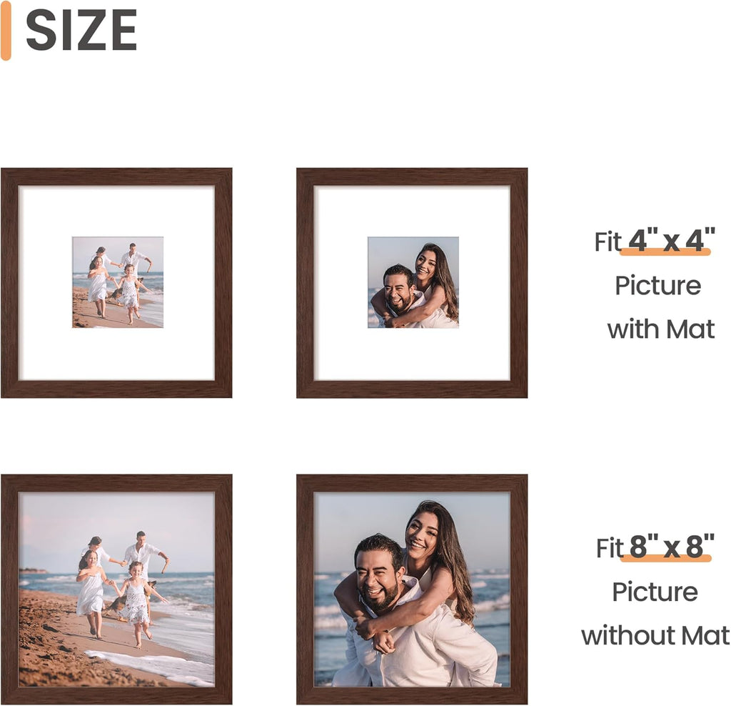 Upsimples 8x8 Picture Frame - Versatile Display for 4x4 or 8x8 Photos | Brown, 1 Pack