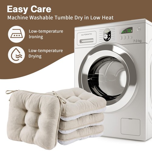 BETU Chair Cushions for Dining Chairs Set of 6,3.5" Thick Kitchen Table Chair Pads with Ties,Non Slip Backing and Covers, Seat Cushion for Dining Room,Bar,Patio Chairs,16"X16"X3.5",Beige