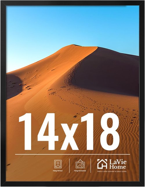 LaVie Home 14x18 Black Picture Frame - HD Plexiglass for Vertical or Horizontal Display | Classic Collection
