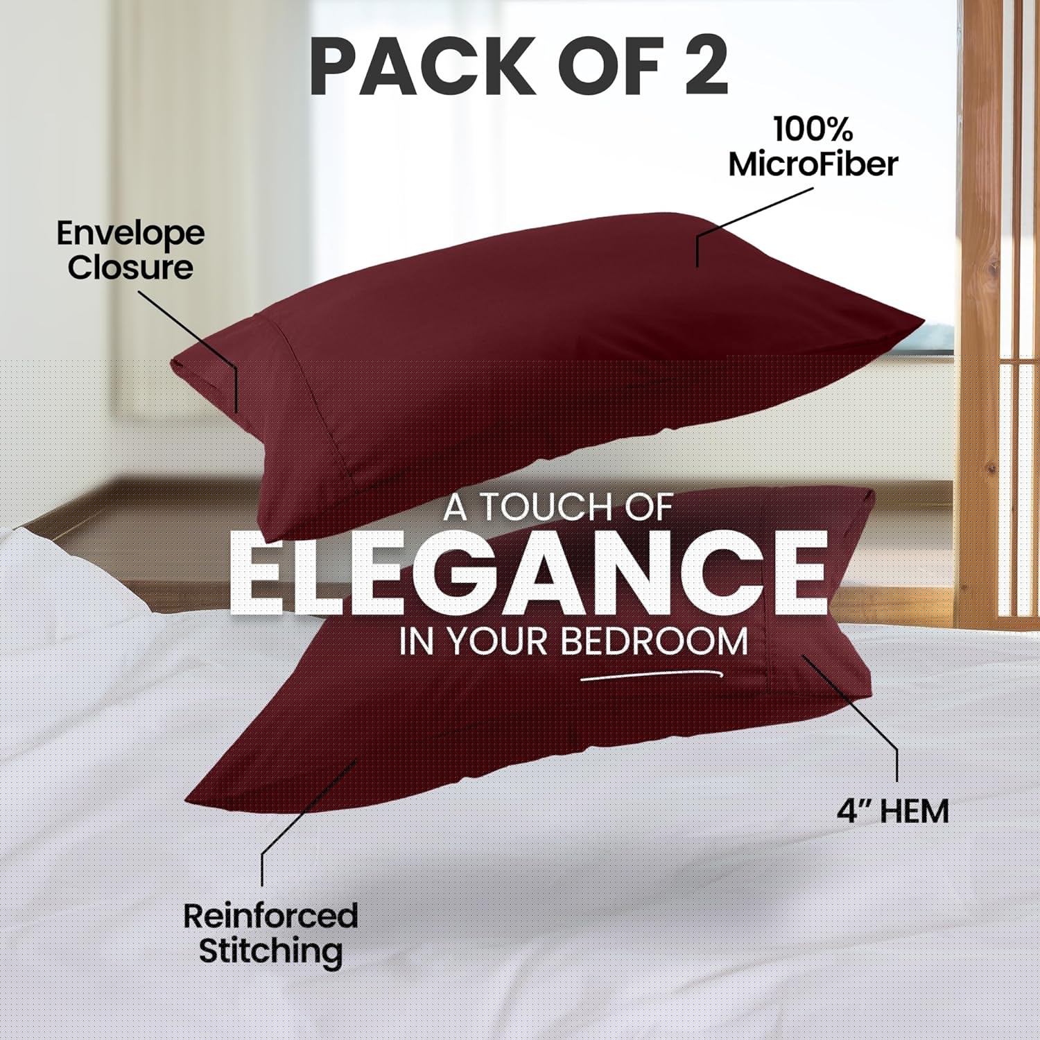 Utopia Bedding Queen Pillow Cases - Soft Brushed Microfiber - 2 Pack, Fade Resistant | 20 X 30 Inches, Burgundy