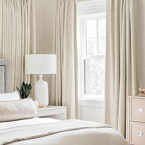 MIULEE Blackout Linen Textured Curtains - Thermal Insulated Room Darkening Drapes, Cream, 52 x 63 Inch (2 Panels)