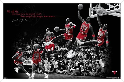 Trends International Michael Jordan - Fly Wall Poster, 22.375" x 34", White Framed Version