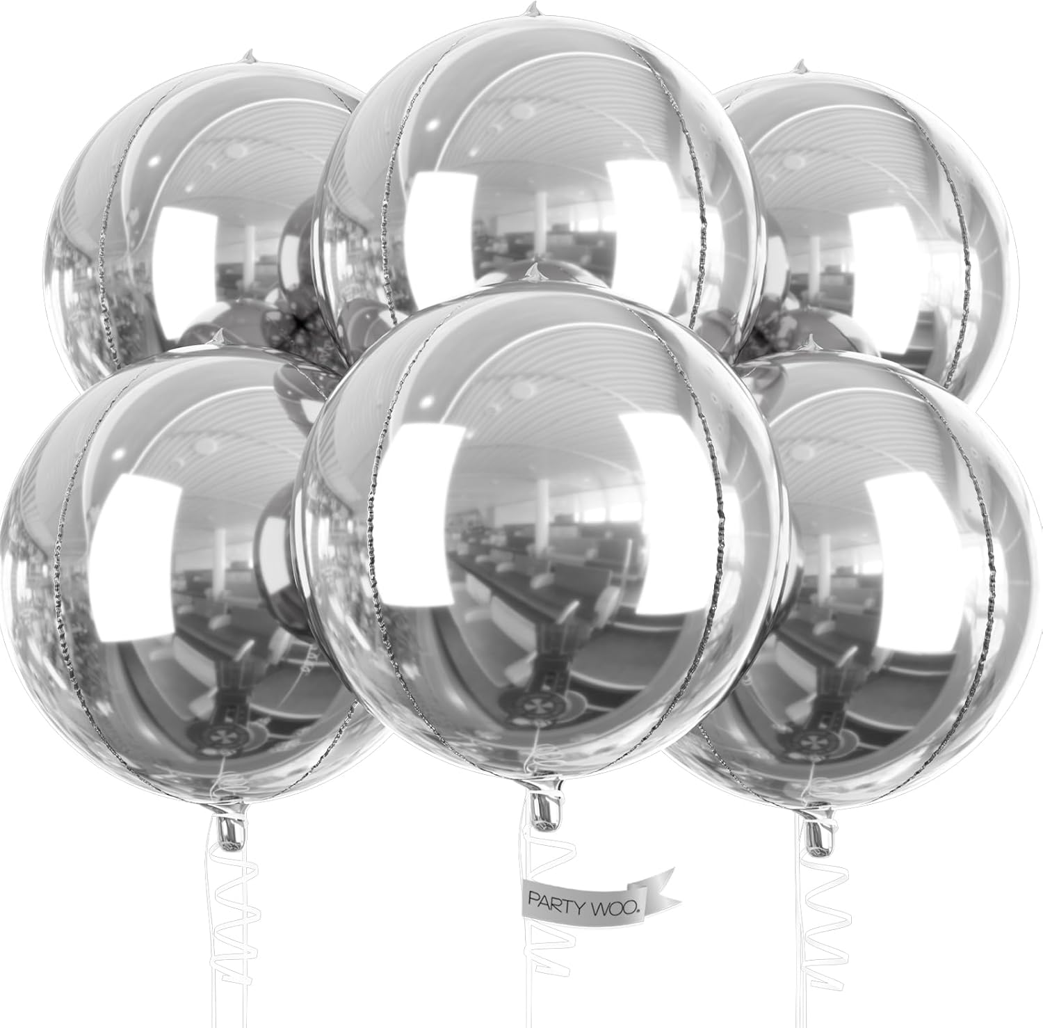 PartyWoo Metallic Silver Foil Balloons - 22 Inch Large Round Mylar Balloons for Graduation & Birthday Decor