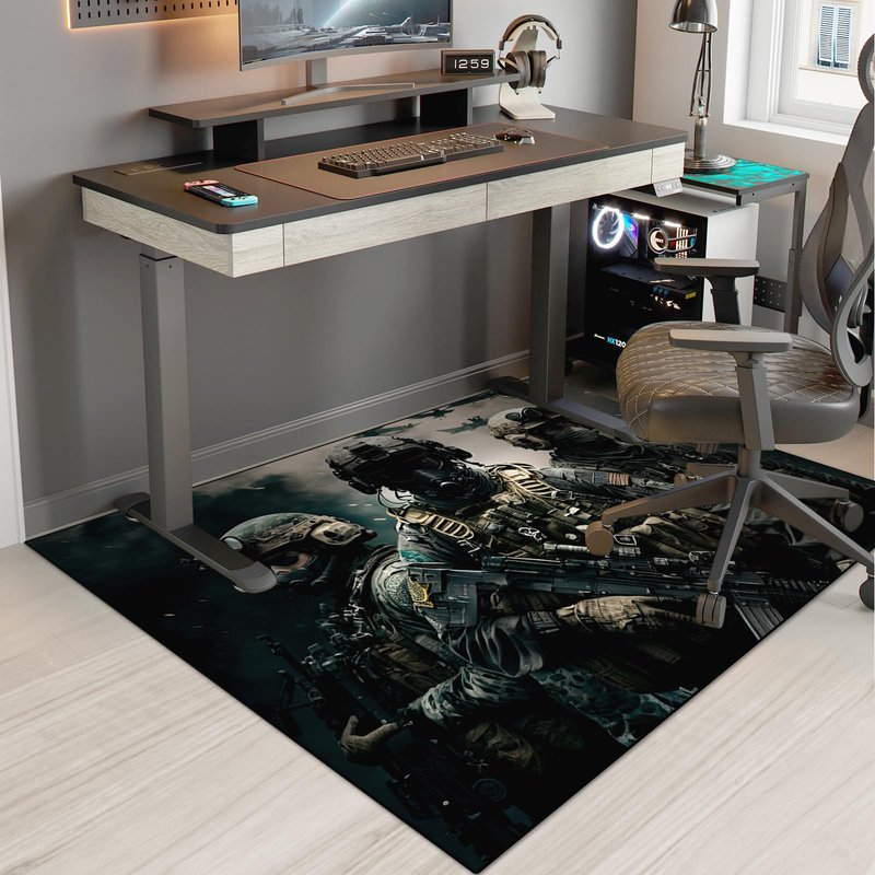 Shooting Game Rug Teen Boys Carpet with Battle Games Element Decoration Mat, War Game Rugs for Boy’s Bedroom Living Room Playroom, Non-Slip Children Gaming Area Rugs (Threesome, 60" x 40")
