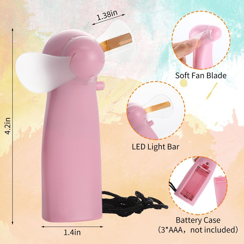 Kittmip 24 Pcs Portable Handheld Mini Battery Powerful Fan Hello Summer LED Small Personal Fan Party Favor Summer Gift for Travel Office Outdoor