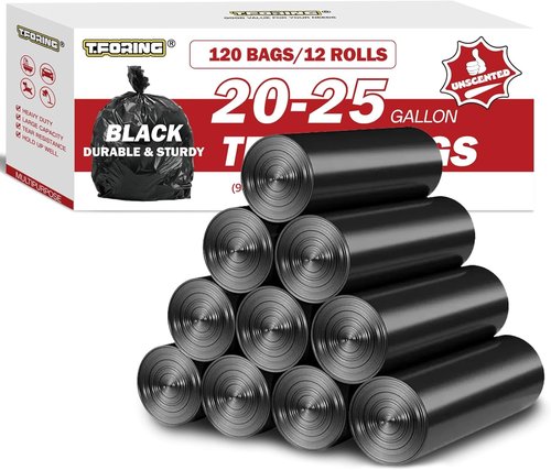 Black Trash Bags | 20-25 Gallon | 120 Count Large Kitchen Garbage Liners - Unscented & Durable