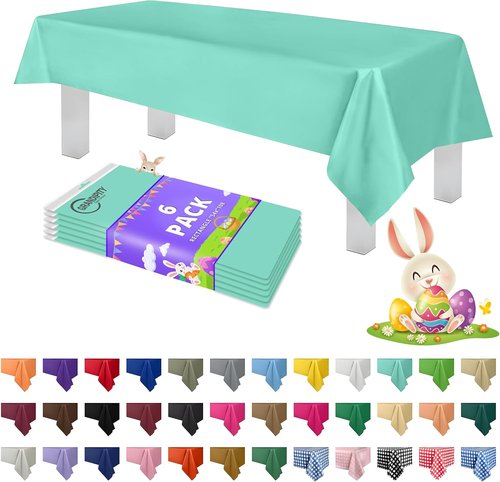 Grandipity Disposable Aqua Plastic Tablecloths - Premium 54" x 108" for 6ft to 8ft Rectangle Tables (6 Pack)