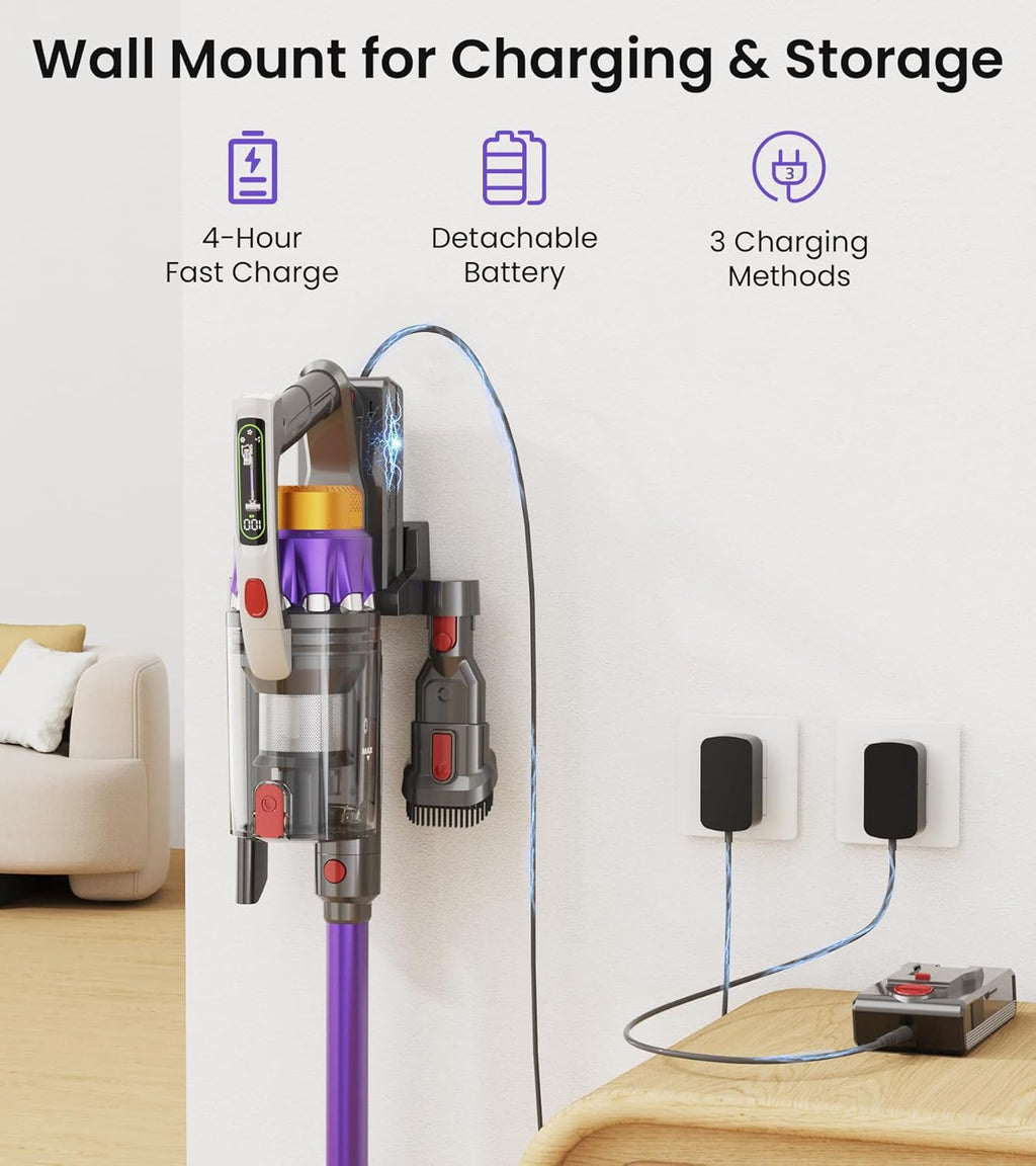 NADALY Cordless Vacuum Cleaner - 600W 50KPA, 65 Minutes Runtime, Anti-Tangle, Lightweight Design for Hardwood & Carpet