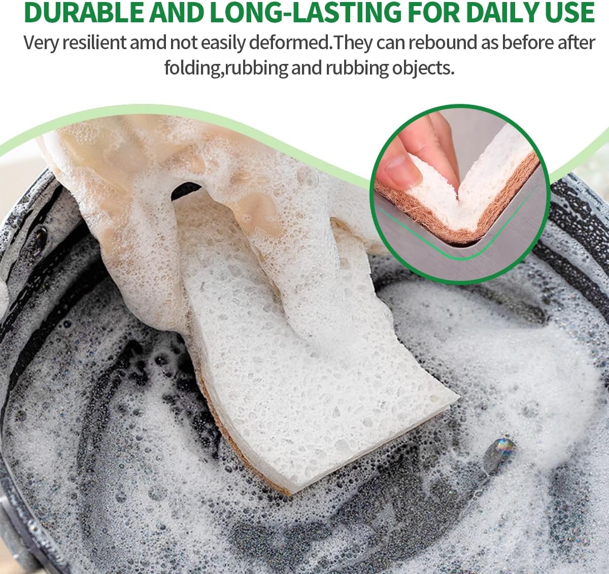 Skiennix Natural Dish Sponges - Biodegradable Plant-Based Cellulose with Coconut Scrubber | Pack of 12