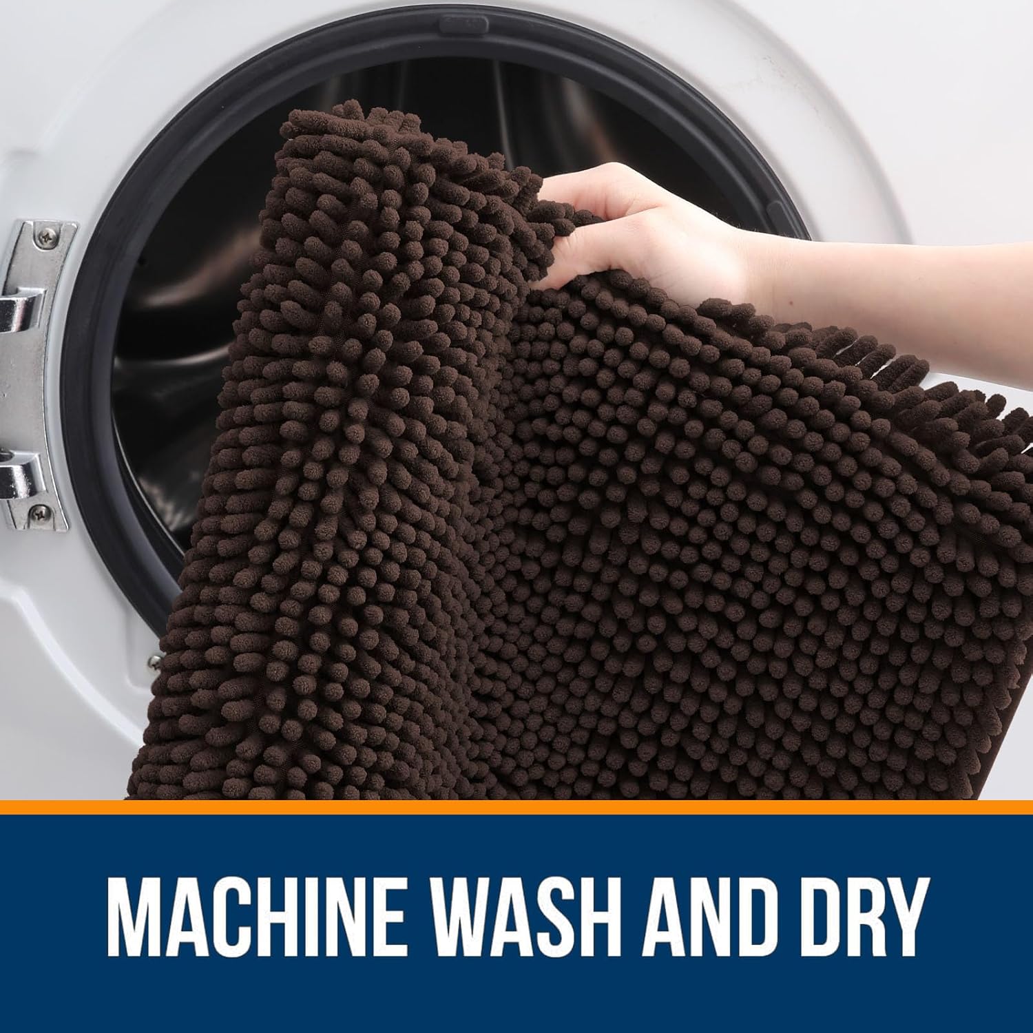 OLANLY Large Bath Rugs - Extra Soft Chenille with Rubber Backing | Quick Dry & Machine Washable, Brown 47x32