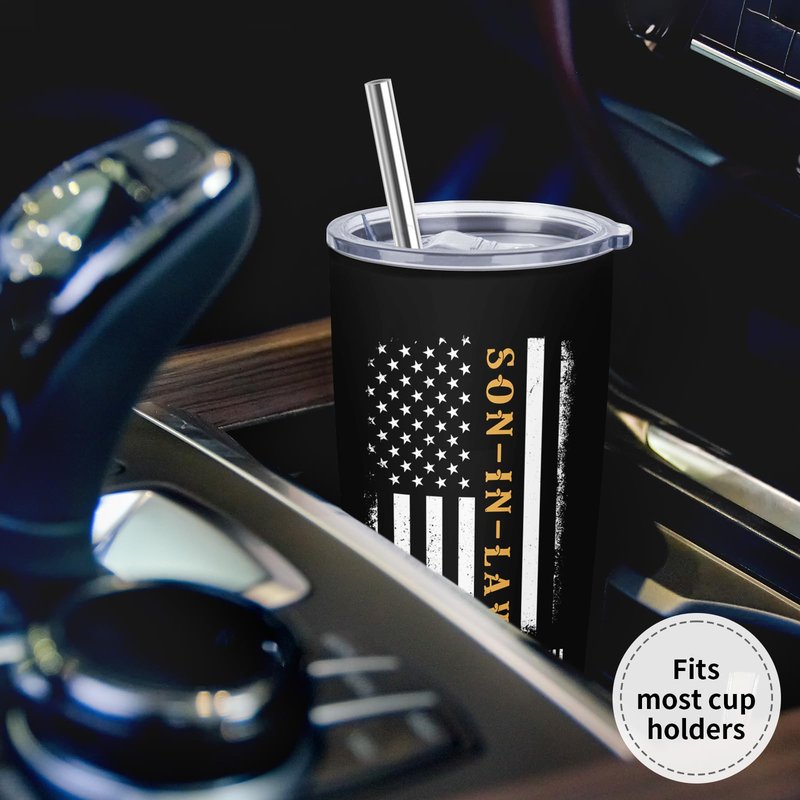 Cudoviqu Son In Law Gifts - Birthday Gifts for Son In Law - Gifts from Mother/Father in law, 20 oz Stainless Steel Tumbler With Lid & Straw
