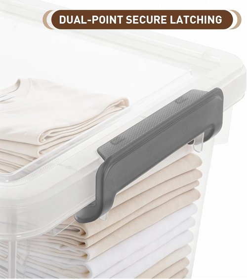 Citylife 33 QT Plastic Storage Bins - 6 Pack with Lids & Secure Latching Buckles | Clear Stackable Containers