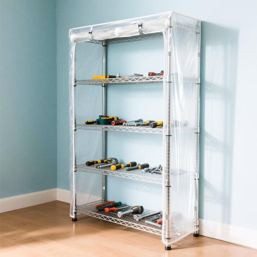 Dalema Waterproof Shelf Cover,Durable Dustproof Storage Wire Rack Covers,Outdoor Shelving Covers for Wire Shelves with Zipper 36''x18''x72'',Clear,Cover Only