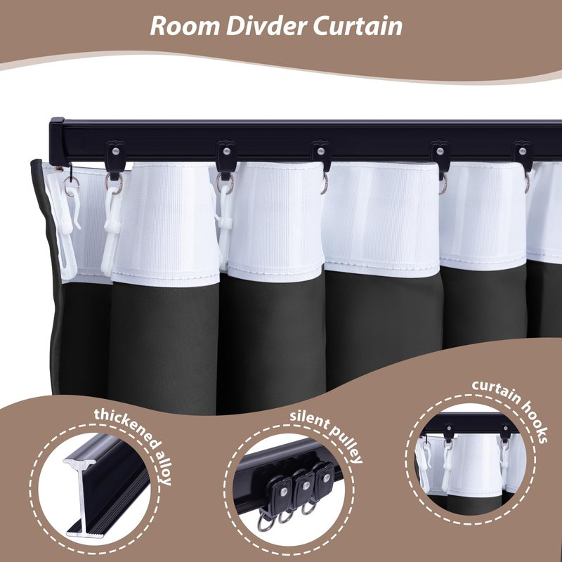 Room Divider Curtains with Ceiling Curtain Track Set Window Curtain for Bedroom,Living Room Total Blackout Thermal Insulated Privacy Ceiling Track Curtain W 6 × H 7 FT Beige drape&Black track