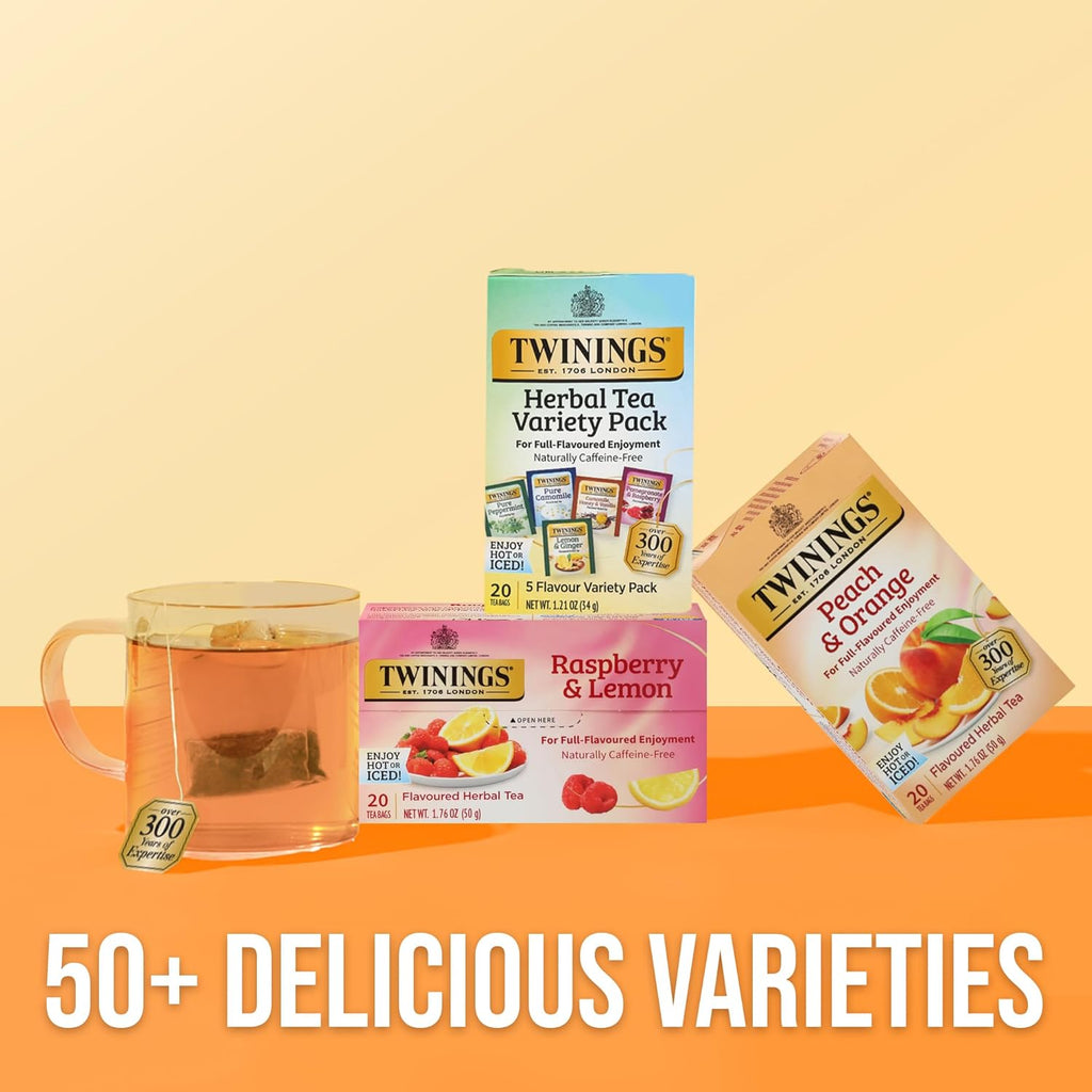 Twinings Herbal Tea Variety Pack - 20 Count (Pack of 6) | 5 Flavours, Naturally Caffeine-Free, Perfect for Hot or Iced Tea
