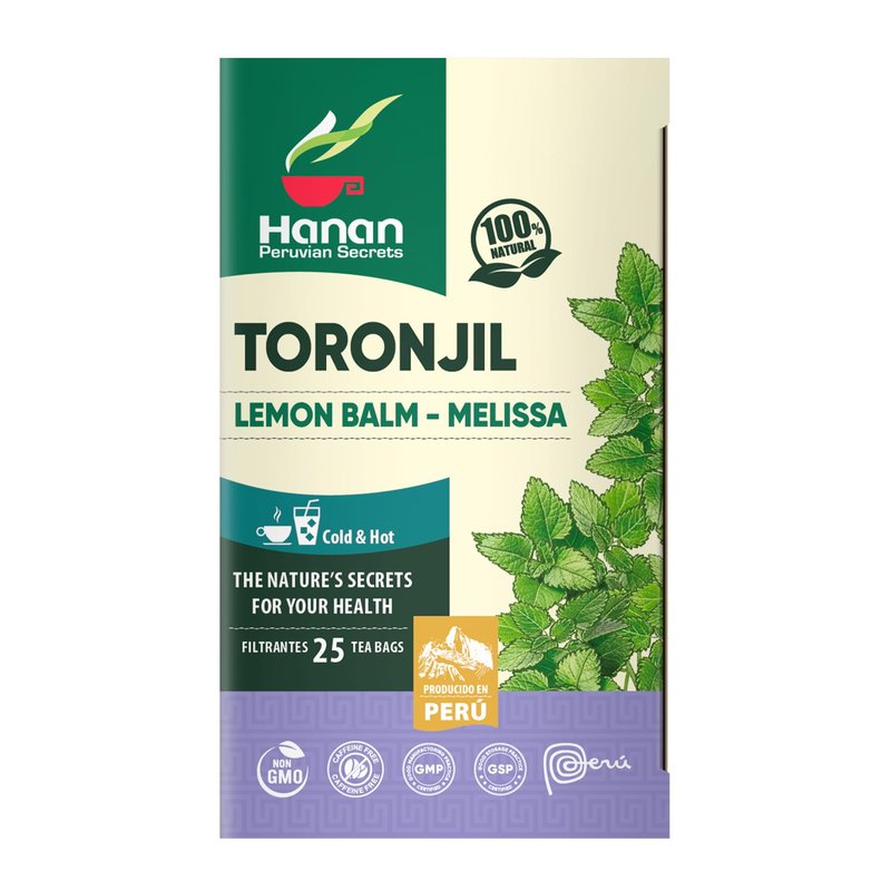 Hanan Peruvian Secrets Lemon Balm Tea (Toronjil) - 25 Teabags of Herbal Tea - Melissa Herb for Relaxing Herbal Tea - Natural Dried Plant Leaves from Peru (not extract) – Melissa officinalis