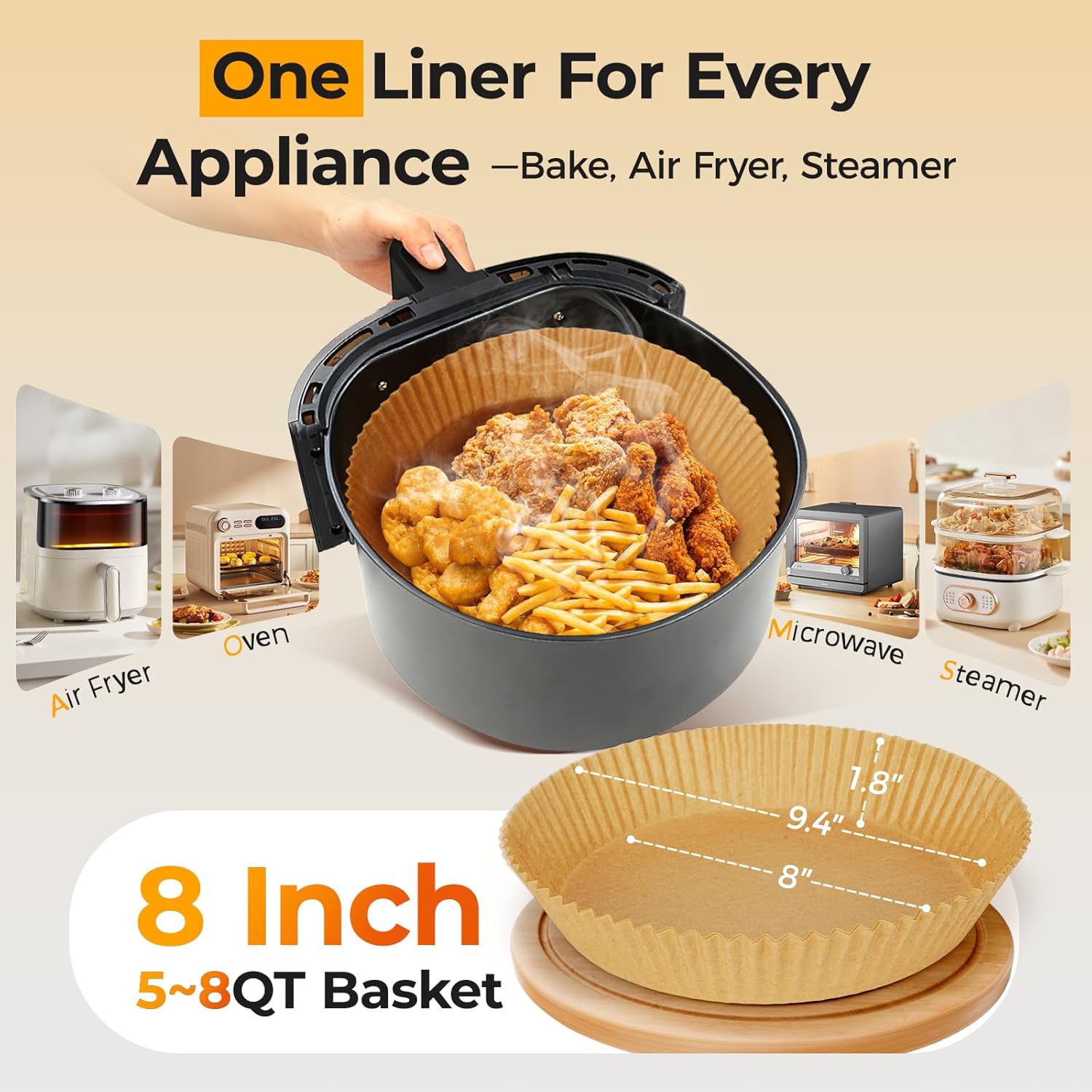Skiennix 400Pcs Air Fryer Paper Liners - 8 Inch Oil-Proof Parchment Sheets for Baking & Cooking