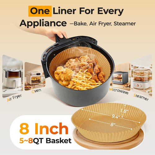 Air Fryer Liners for Ninja, 200 Pcs 8" Round Airfryer Paper Liners Disposable for Oven, Pans & Baking, Non-Stick and Oil Proof Parchment Paper for 5-8 qt Air Fryer Basket by Vailnd