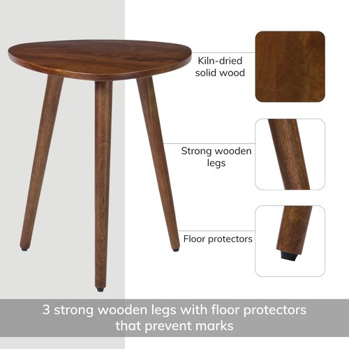 MH London Tri Pin Side Table I Handmade Natural Mango Wood, Naturally Moisture Resistant, Maintenance Free I 16" x 16" x 18" I Tora, Walnut