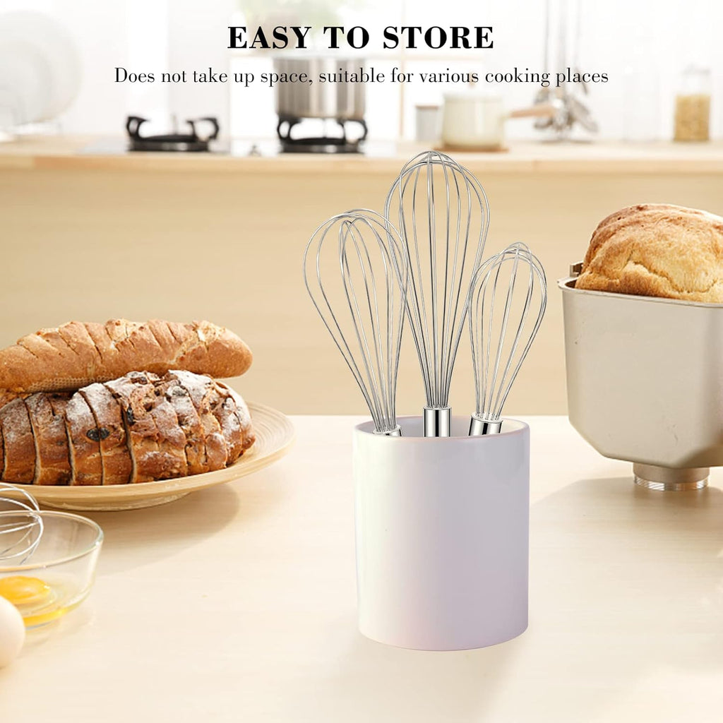 NileHome Stainless Steel Whisk Set - 3 Pack of 8", 10", & 12" Kitchen Whisks for Cooking & Baking
