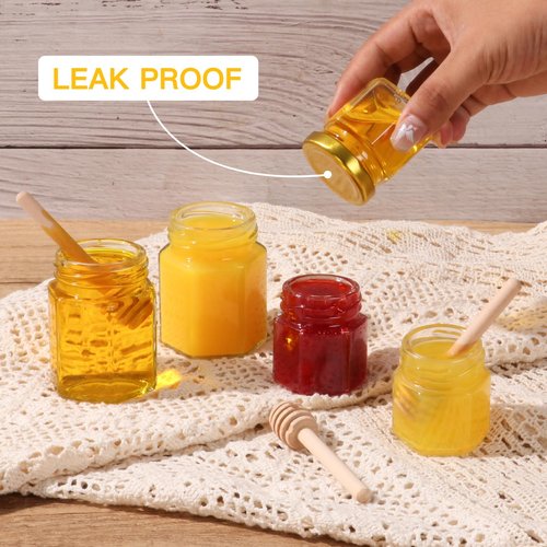 SZUAH 8 Pack 3 oz Mini Honey Jars with Dipper, Glass Hexagon Honey Jar for Wedding Favors, Empty Glass Jars for Party Favor
