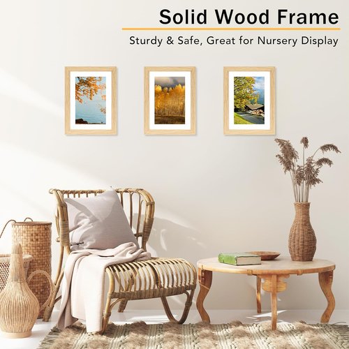 JCJMY 5x7 Solid Wood Picture Frame Set of 2 - Display 4x6 with Mat or 5x7 Without Mat, Natural Finish