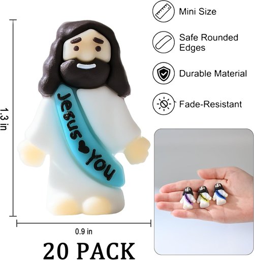 Cowlyn Mini Jesus Figurines - Multicolor Tiny Statues for Easter Egg Stuffers | 20-Pack Religious Gifts