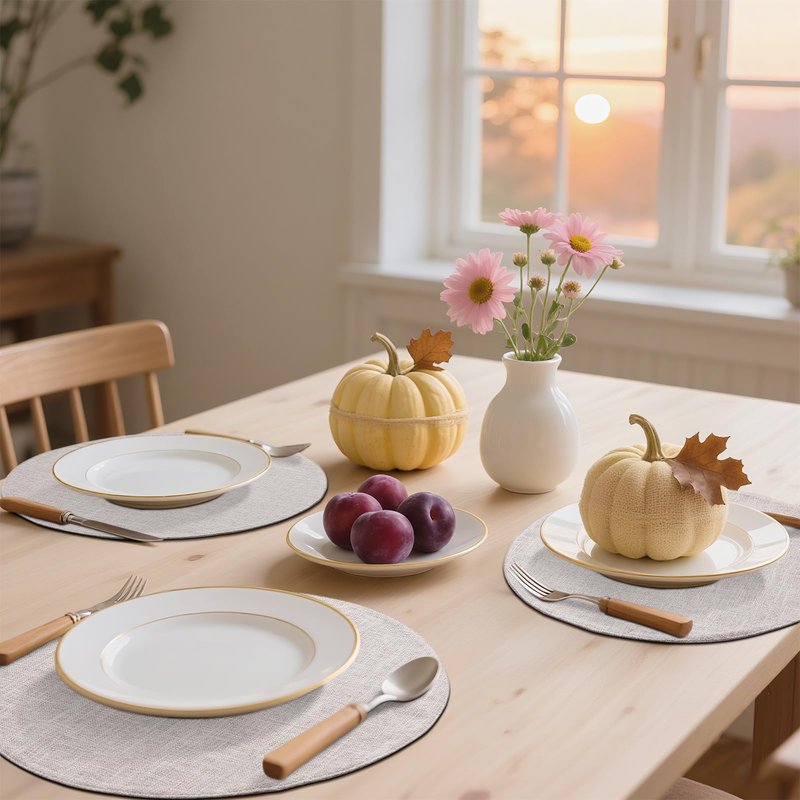 homing 15 Inch Round Cloth Placemats Set of 6, Cotton Linen Blend Washable Table Mats, Farmhouse Dining Place Mats for Indoors & Outdoors, Easy to Clean, Beige