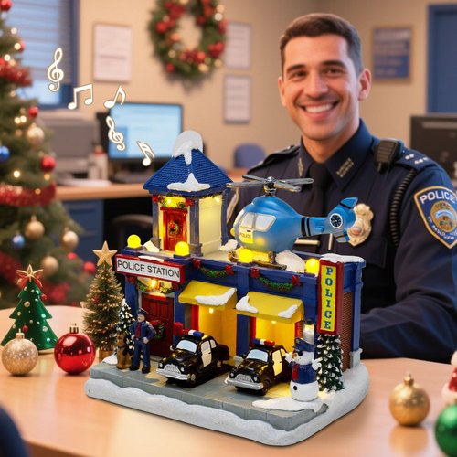 Innodept12 Christmas Animated Train Station Décor - Lighted Building with Clock, Music & LED Lights | Indoor Display