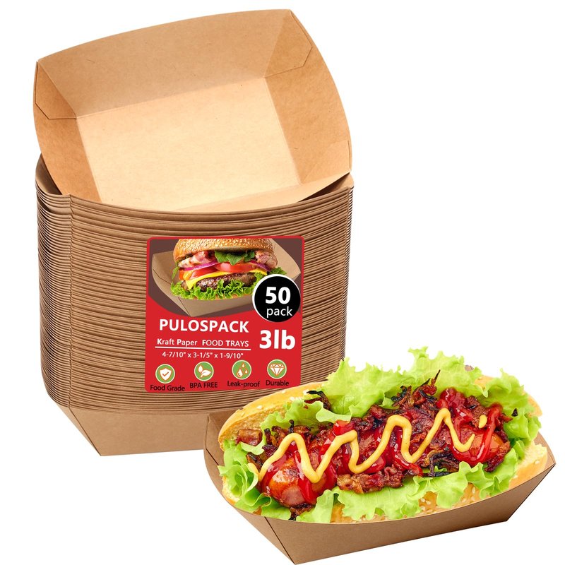 250 Pack 3lb Heavy Duty Kraft Leak Proof Paper Food Boats Disposable Nacho Trays Extra Large Food Serving Holder for Chips, Hot Dogs, Popcorn, Snacks, BBQ, Party, Picnic, Wedding (250)