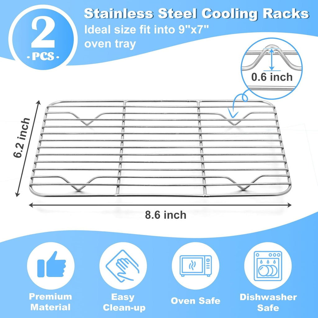 P&P CHEF Cooling Baking Rack Set of 2 - Stainless Steel Racks for Baking & Roasting | 8.6" x 6.2" Silver