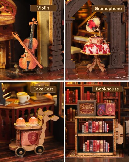 Letter Coffee Miniature House Kit by [Brand Name] - DIY Dollhouse with LED Light | 3D Wooden Puzzle for Shelf Decor