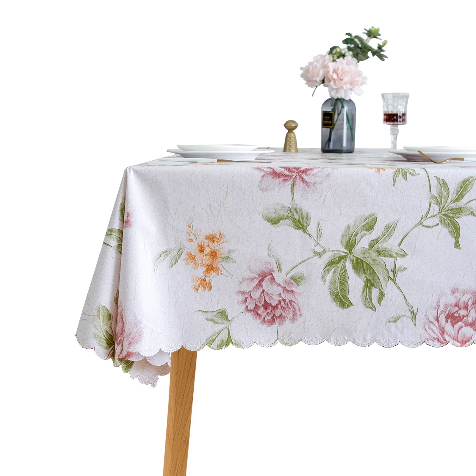 LIBERECOO Premium Floral Vinyl Tablecloth Set - Waterproof Oilproof PVC Table Cover for Rectangle Tables- Heavy-Duty Indoor/Outdoor Use (52" x 108“ Rectangular)