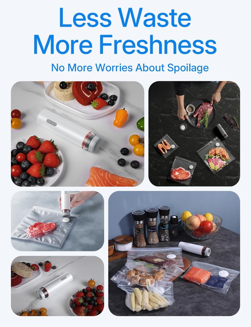 AMAZING FLOWER Vacuum Sealer for Food with Visible Water Tank, Portable Handheld Vacuum Sealer Machine, Cordless Compact Sealer with 30 Reusable Vacuum Bags for Fresh & Save Meal Prep