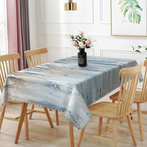 TTQYFNM 54x108inches Modern Aesthetic Stripe Tablecloth Gray Blue Brown Contemporary Abstract Painting Fabric Table Cloth Waterproof and Stain Resistant Table Cover for Kitchen Dining Room Home Decor