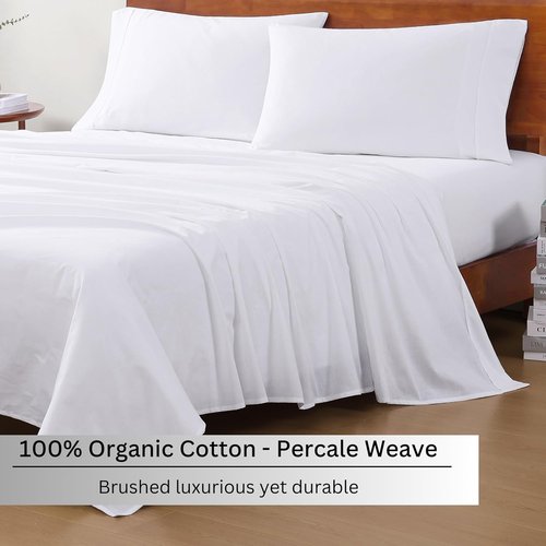 LANE LINEN 100% Organic Cotton Twin XL Sheets Set - Ultra Soft 3-Piece Percale Bedding, Fits Mattresses Up to 15" Deep - White (2 Pack)