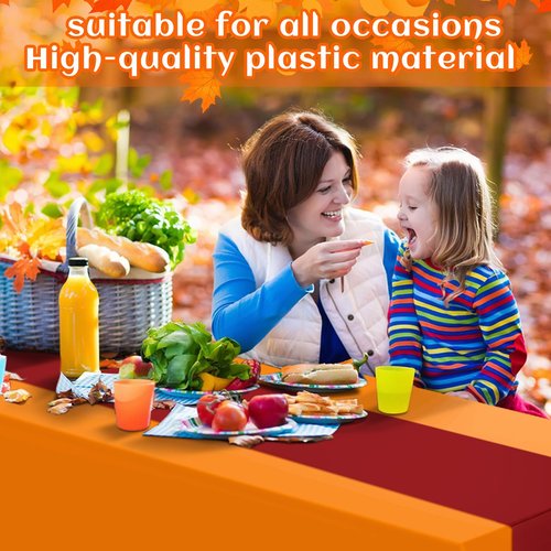 Panelee 12 Pack Fall Disposable Plastic Table Runner 14 x 108 Inch Thanksgiving Table Runner Bulk Orange Brown Red Yellow for Fall Autumn Harvest Holiday Christmas Family BBQ Birthday Party