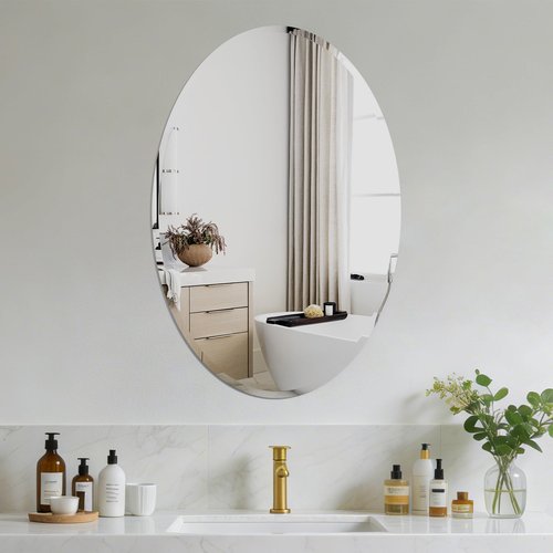 Oval Bathroom Mirror,16X24 inch Oval Frameless Mirror, Frameless Mirrors for Bathroom,Beveled Bathroom Mirror.