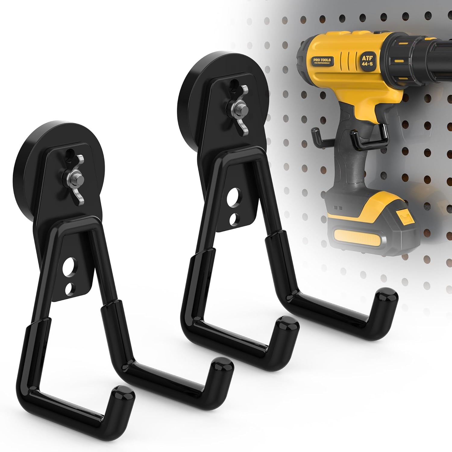 Skiennix Heavy Duty Magnetic Hooks - Extra Strong NdFeB Garage Storage Holders | 2 Pcs with Anti-Slip Coating