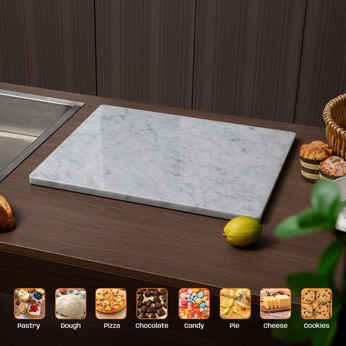 Adolif Carrara White Marble Cutting Board, 16x20 Inch Large Marble Pastry Board With Non-Slip Feets-Wedding Gift, Housewarming Gifts, Pack Of 1 Piece