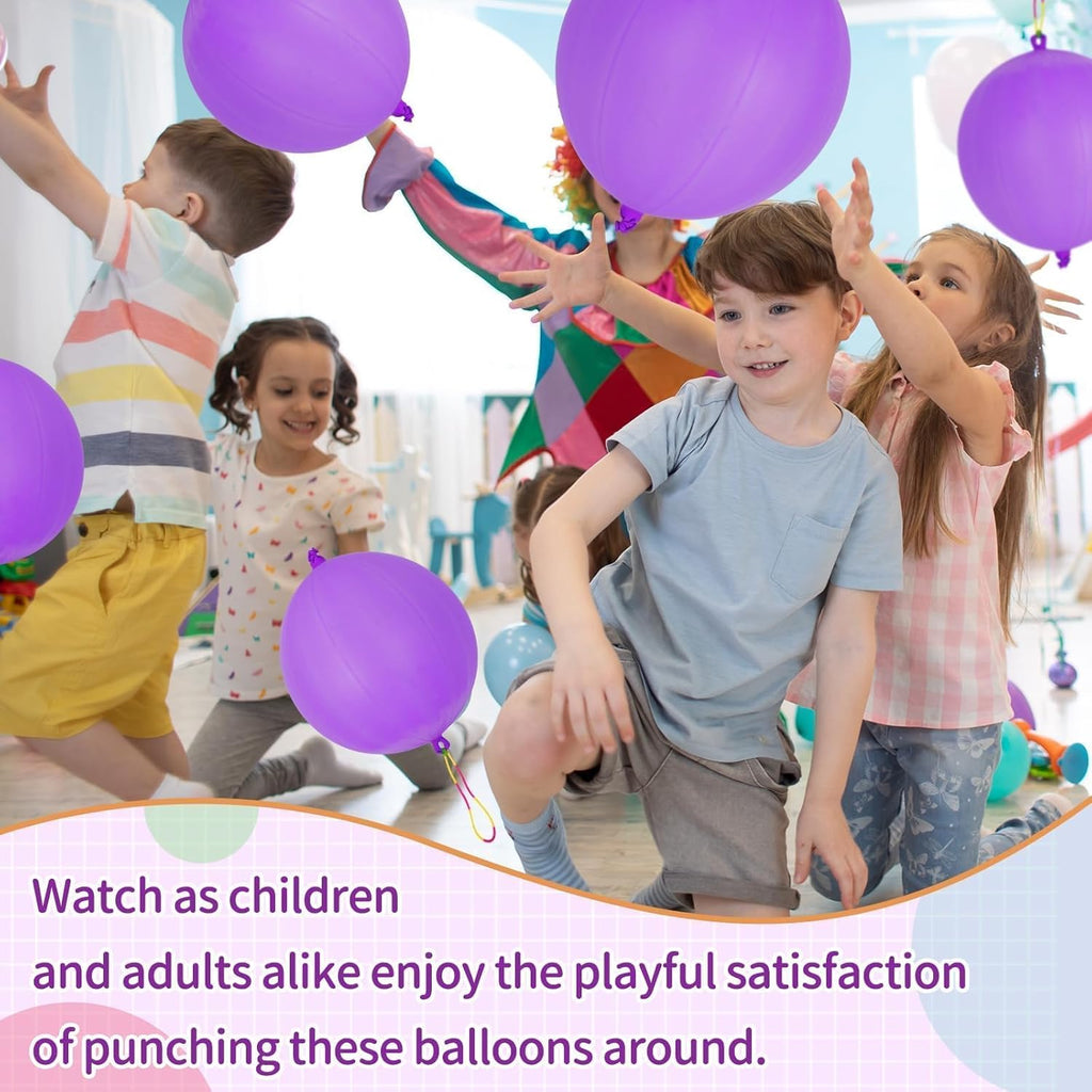 Skiennix 12 Pcs Purple Punch Balloons - Easy Grip Rubber Band Handle | Perfect for Kids’ Parties & Outdoor Fun