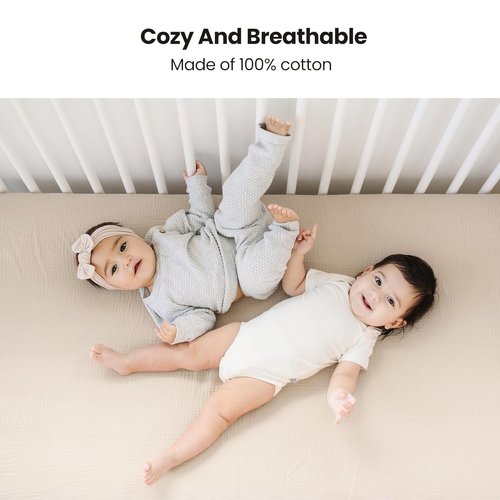 Konssy Muslin Crib Sheets - Soft Cotton Baby Sheets for Standard Crib Mattress | 2 Pack, Fog Green & Cream