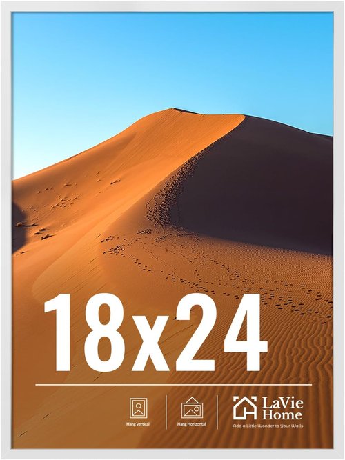 LaVie Home 18x24 Picture Frame - Classic White Wall Display Frame with HD Plexiglas | Vertical & Horizontal Use